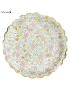 8 Assiettes En Carton Imprimées Fleurs Shabby