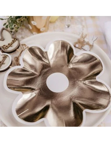 8 Assiettes Marguerites Blanches Et Dorées 2 8 Assiettes Marguerites Blanches Et Dorées – Image 2