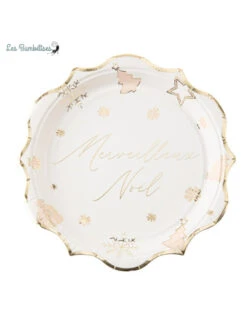 8 Assiettes Merveilleux Noël Blanc Et Or