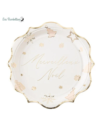 8 Assiettes Merveilleux Noël Blanc Et Or 1 8 Assiettes Merveilleux Noël Blanc Et Or
