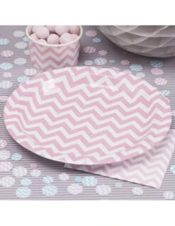 8 Assiettes Pastels Chevrons Rose Clair