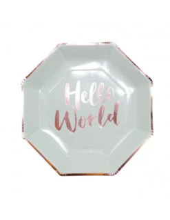 8 Assiettes Vert Menthe Hello World Rose Gold -Déco Festive Soldes 8 assiettes vert menthe et rose gold 2