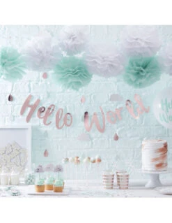 8 Assiettes Vert Menthe Hello World Rose Gold -Déco Festive Soldes 8 assiettes vert menthe et rose gold 3