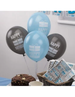 8 Ballons Happy Birthday Bleus Et Gris
