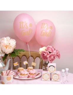 8 Ballons Roses Ecriture "It's A Girl"