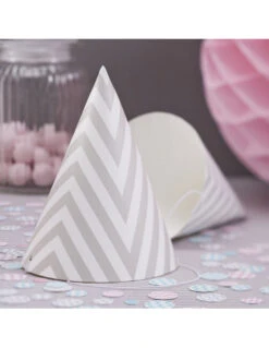 8 Chapeaux En Carton Imprimé Chevron Gris Clair
