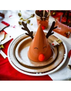 8 Chapeaux Pointus Renne Pompon Rouge -Déco Festive Soldes 8 chapeaux pointus renne pompon rouge 2