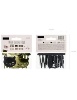 8 Décorations Papier Chat Et Meow Noir Et Or 6 8 Décorations Papier Chat Et Meow Noir Et Or -Déco Festive Soldes 8 decorations papier chat et meow noir et or 2