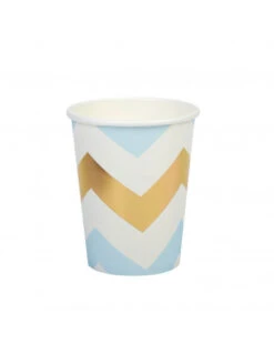 8 Gobelets Chevrons Dorés Et Bleu Ciel -Déco Festive Soldes 8 gobelets chevrons dores et bleu ciel 2