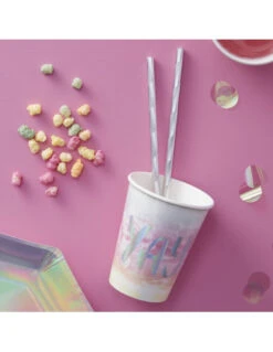 8 Gobelets Dégradés Pastels Ecriture "Yay" Irisée