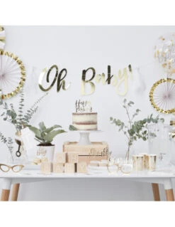 8 Gobelets Dorés Ecriture Oh Baby Blanche -Déco Festive Soldes 8 gobelets dores ecriture oh baby blanche 2