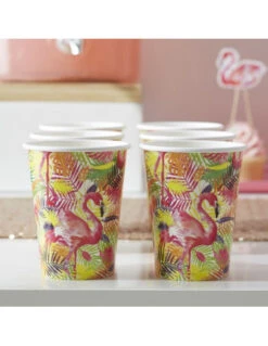 8 Gobelets En Carton Flamant Rose