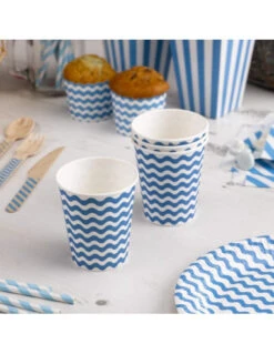 8 Gobelets Fond Blanc Vague Bleu Turquoise