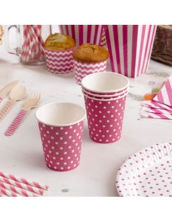 8 Gobelets Rose Bonbon Pois Blancs