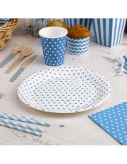 8 Gobelets Turquoises Pois Blancs -Déco Festive Soldes 8 gobelets en carton fond turquoise pois blancs 2