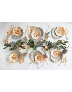 8 Gobelets Gris Avec Triangles Dorés -Déco Festive Soldes 8 gobelets gris avec triangles dores 3