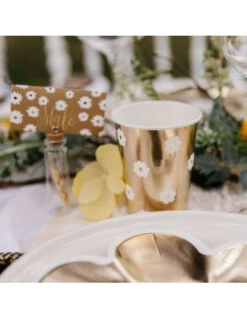 8 Gobelets Marguerites Blancs Et Dorés -Déco Festive Soldes 8 gobelets marguerites blancs et dores 2