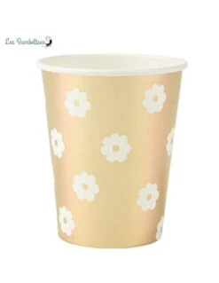 8 Gobelets Marguerites Blancs Et Dorés