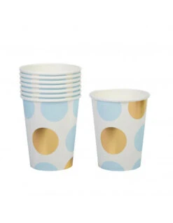 8 Gobelets Pois Dorés Et Bleu Ciel -Déco Festive Soldes 8 gobelets pois dores et bleu ciel 2