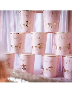8 Gobelets Princesse Et Carrosse Rose Et Or -Déco Festive Soldes 8 gobelets princesse et carrosse rose et or 2