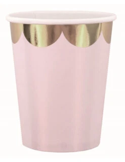 8 Gobelets Rose Pastel Bordure Frise Dorée