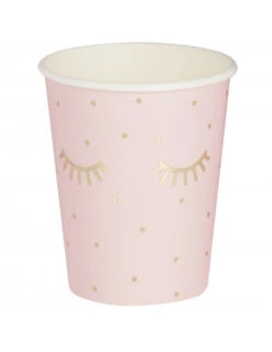 8 Gobelets Rose Pastel Cils Et Pois Dorés