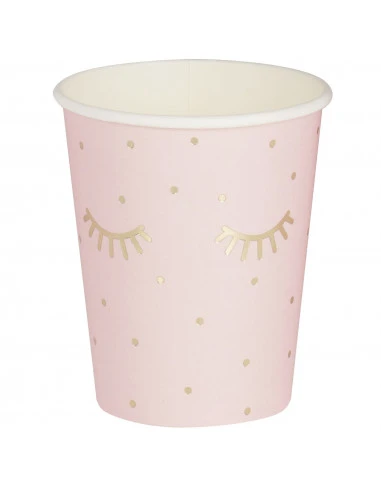 8 Gobelets Rose Pastel Cils Et Pois Dorés 1 8 Gobelets Rose Pastel Cils Et Pois Dorés