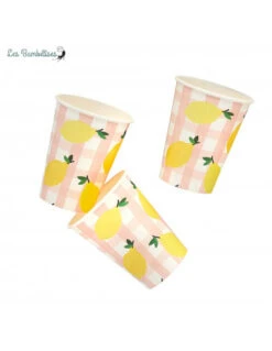 8 Gobelets Vichy Citron En Carton