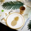 8 Grandes Assiettes Blanches Ananas Dorés