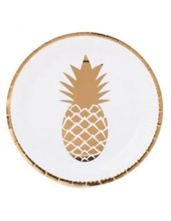 8 Grandes Assiettes Blanches Ananas Dorés -Déco Festive Soldes 8 grandes assiettes blanches ananas dores 2