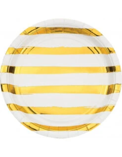 8 Grandes Assiettes Blanches Rayures Irrégulières Dorées