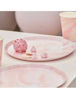 8 Grandes Assiettes En Carton Marbre Rose -Déco Festive Soldes 8 grandes assiettes en carton marbre rose 2