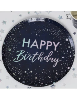 8 Grandes Assiettes Marines Happy Birthday Irisé -Déco Festive Soldes 8 grandes assiettes marines happy birthday irise 2