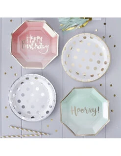 8 Grandes Assiettes Pois Argent -Déco Festive Soldes 8 grandes assiettes pois argent 2