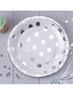 8 Grandes Assiettes Pois Argent
