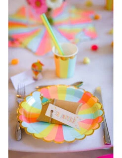 8 Grandes Assiettes Rayures Pastels Multicolores Bordure Frise Dorée -Déco Festive Soldes 8 grandes assiettes rayures pastels multicolores bordure frise doree 2