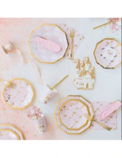 8 Grandes Assiettes Rose Pastel Cygnes Et Contour Doré -Déco Festive Soldes 8 grandes assiettes rose pastel avec cygnes et contour dore 2