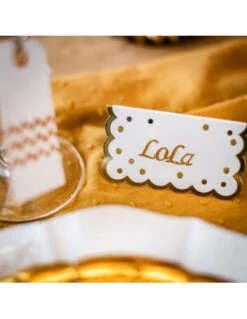 8 Marque Places Blancs Pois Dorés -Déco Festive Soldes 8 marque places blancs pois dores 2