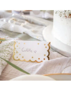 8 Marque Places Blancs Pois Dorés