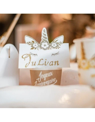 8 Marque Places Licorne Blancs Et Or 4 8 Marque Places Licorne Blancs Et Or – Image 4