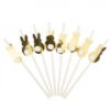 8 Pailles Lapin Or Avec Pompons Blanc