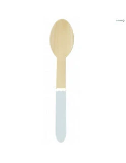 8 Petites Cuillères En Bois Bleu Ciel Et Or