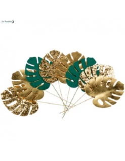 8 Petites Feuilles Tropicales Sur Tiges 12Cms