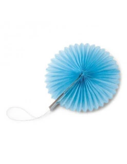 8 Petits Eventails Papier Alvéolés Bleu Ciel 10cms