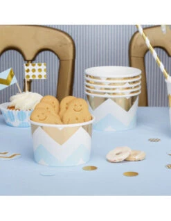 8 Pots Chevrons Bleu Ciel Et Dorés