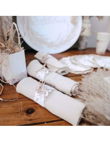 8 Ronds De Serviette Pampas Et Fleurs De Coton 2 8 Ronds De Serviette Pampas Et Fleurs De Coton – Image 2