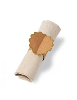 8 Ronds De Serviettes Kraft Bordure Frise Dorée