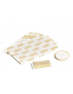 8 Sachets Ananas Dorés Avec Etiquettes Et Corde