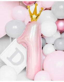 Ballon Chiffre 1 An Rose Couronne Dorée -Déco Festive Soldes ballon chiffre 1 an rose couronne doree 2