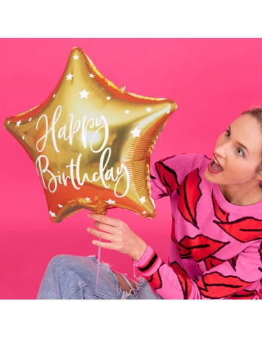 Ballon Étoile Or Happy Birthday En Aluminium 2 Ballon Étoile Or Happy Birthday En Aluminium – Image 2